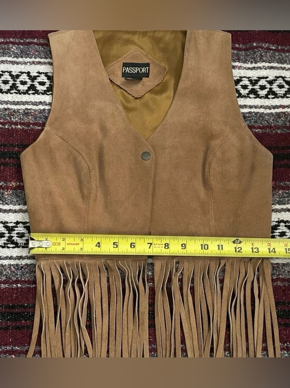 PASSPORT Vintage Genuine Suede Leather Fringe Western Vest M - Picture 6 of 10